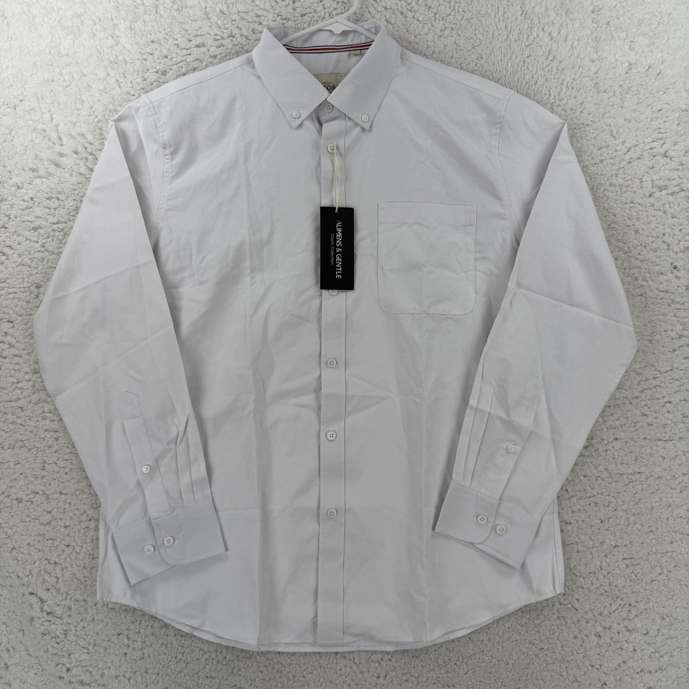 Alimens & Gentle Mens Large White Classic Fit Oxford Long Sleeve Dress Shirt